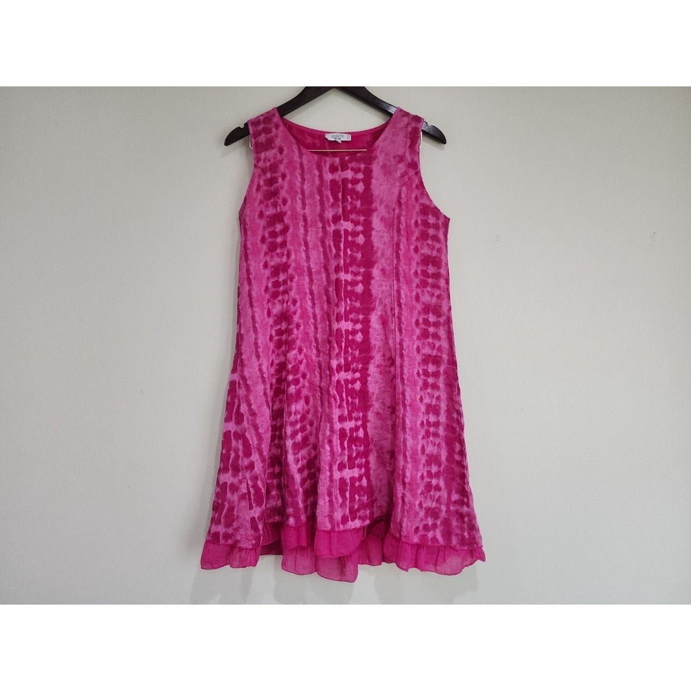 Allegra Masetti Firenze Tank Dress Womens Medium Pink Tie Dye Ruffle Flounce Hem